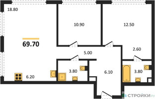 Планировка двухкомнатной(квартира) площадью 69.7 квадратных метров в “ЖК Мангазея в Богородском”