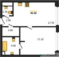 Планировка однокомнатной(квартира) площадью 46.4 квадратных метров в “ЖК СТОУН Грэйн”