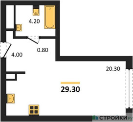 Планировка студии(квартира) площадью 29.3 квадратных метров в “Акценты”