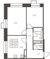 Планировка двухкомнатной(квартира) площадью 55.4 квадратных метров в “ЖК Новая Ивантеевка”