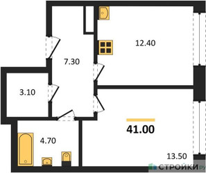 Планировка однокомнатной(квартира) площадью 41 квадратных метров в ЖК “ЖК Переделкино Ближнее”
