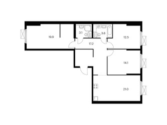 Планировка трехкомнатной(квартира) площадью 91.4 квадратных метров в ЖК “ЖК Люблинский парк”