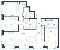 Планировка 4+ комнатной(квартира) площадью 96.8 квадратных метров в “ЖК Левел Звенигородская”