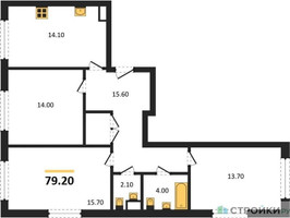 Планировка трехкомнатной(квартира) площадью 79.2 квадратных метров в “ЖК Сиреневый парк”