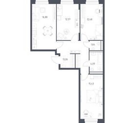 Планировка трехкомнатной(квартира) площадью 76.15 квадратных метров в ЖК “ЖК Квартал Строгино”