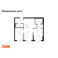 Планировка двухкомнатной(квартира) площадью 56.91 квадратных метров в “ЖК Ильинские луга”