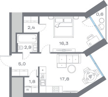 Планировка однокомнатной(квартира) площадью 46.32 квадратных метров в “ЖК Дом Горизонтов”