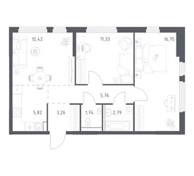 Планировка двухкомнатной(квартира) площадью 59.87 квадратных метров в ЖК “ЖК Пригород Лесное”