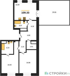 Планировка двухкомнатной(квартира) площадью 109.33 квадратных метров в ЖК “ЖК Sezar City (Сезар Сити)”