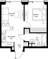 Планировка однокомнатной(квартира) площадью 37.81 квадратных метров в “ЖК СЕТ”