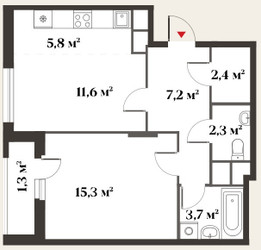Планировка двухкомнатной(квартира) площадью 49.7 квадратных метров в ЖК “Миниполис 8 кленов”
