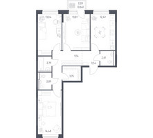 Планировка трехкомнатной(квартира) площадью 79.18 квадратных метров в “ЖК Подольские кварталы”