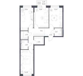 Планировка трехкомнатной(квартира) площадью 79.18 квадратных метров в ЖК “ЖК Подольские кварталы”