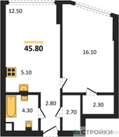 Планировка однокомнатной(квартира) площадью 45.8 квадратных метров в “ЖК А22”
