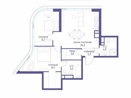 Планировка двухкомнатной(квартира) площадью 75.12 квадратных метров в “ЖК Остров”