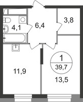 Планировка однокомнатной(квартира) площадью 39.7 квадратных метров в “ЖК Первый Московский”
