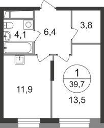 Планировка однокомнатной(квартира) площадью 39.7 квадратных метров в ЖК “ЖК Первый Московский”