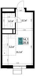 Планировка студии(квартира) площадью 28.8 квадратных метров в ЖК “ЖК Одинцово Сити”