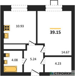 Планировка однокомнатной(квартира) площадью 39.15 квадратных метров в ЖК “ЖК Мечта”