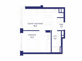 Планировка однокомнатной(квартира) площадью 39.32 квадратных метров в “ЖК Остров”