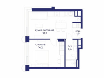 Планировка однокомнатной(квартира) площадью 39.32 квадратных метров в ЖК “ЖК Остров”