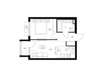 Планировка однокомнатной(квартира) площадью 33.1 квадратных метров в ЖК “ЖК Белая Дача парк”