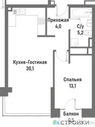 Планировка однокомнатной(квартира) площадью 52.9 квадратных метров в ЖК “ЖК Ренессанс”