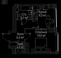 Планировка однокомнатной(квартира) площадью 36 квадратных метров в “ЖК СЕЗАР БУДУЩЕЕ”