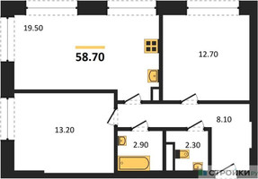Планировка двухкомнатной(квартира) площадью 58.7 квадратных метров в “ЖК Обручева 30”