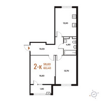 Планировка двухкомнатной(квартира) площадью 60.4 квадратных метров в “ЖК Новое Летово”