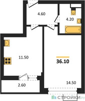 Планировка однокомнатной(квартира) площадью 36.1 квадратных метров в “ЖК Родные кварталы”