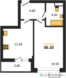 Планировка однокомнатной(квартира) площадью 36.1 квадратных метров в ЖК “ЖК Родные кварталы”