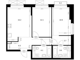 Планировка двухкомнатной(квартира) площадью 59.1 квадратных метров в “ЖК Ильинские луга”