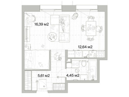 Планировка однокомнатной(квартира) площадью 39.09 квадратных метров в “Архитектурный проект Мыс”