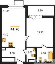 Планировка однокомнатной(квартира) площадью 41.7 квадратных метров в ЖК “ЖК Дзен-кварталы”