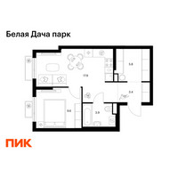 Планировка однокомнатной(квартира) площадью 40.6 квадратных метров в “ЖК Белая Дача парк”