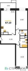 Планировка двухкомнатной(квартира) площадью 67.1 квадратных метров в ЖК “ЖК Союзный”