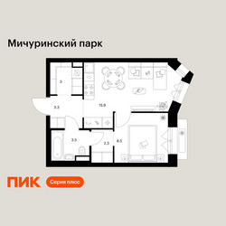 Планировка однокомнатной(квартира) площадью 36.5 квадратных метров в ЖК “ЖК Мичуринский Парк”