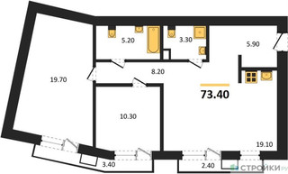 Планировка двухкомнатной(квартира) площадью 73.4 квадратных метров в “Отрада на реке”