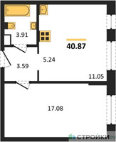 Планировка однокомнатной(квартира) площадью 40.87 квадратных метров в “Жилые кварталы Новое Пушкино”