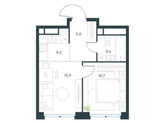 Планировка двухкомнатной(квартира) площадью 34.6 квадратных метров в ЖК “ЖК Левел Звенигородская”