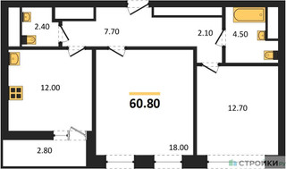 Планировка двухкомнатной(квартира) площадью 60.8 квадратных метров в “Квартал Филатов луг”