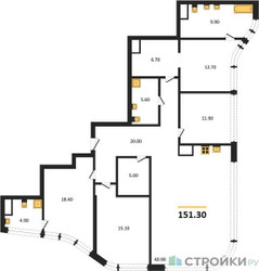 Планировка 4+ комнатной(квартира) площадью 151.3 квадратных метров в ЖК “ЖК Остров”