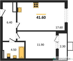 Планировка однокомнатной(квартира) площадью 41.6 квадратных метров в “ЖК Деснаречье”