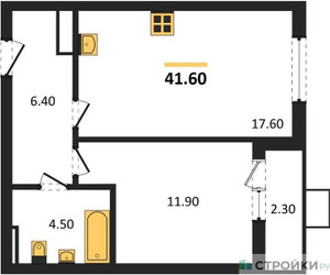 Планировка однокомнатной(квартира) площадью 41.6 квадратных метров в ЖК “ЖК Деснаречье”