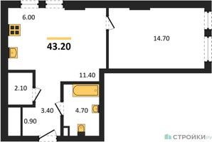 Планировка однокомнатной(квартира) площадью 43.2 квадратных метров в “Акценты”