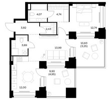 Планировка однокомнатной(квартира) площадью 65.88 квадратных метров в “ЖК НОВА”