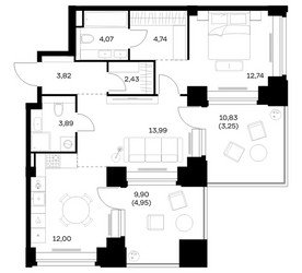 Планировка однокомнатной(квартира) площадью 65.88 квадратных метров в ЖК “ЖК НОВА”