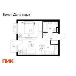 Планировка однокомнатной(квартира) площадью 34.7 квадратных метров в ЖК “ЖК Белая Дача парк”