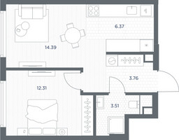 Планировка однокомнатной(квартира) площадью 40.34 квадратных метров в “ЖК TATE (Тэйт)”